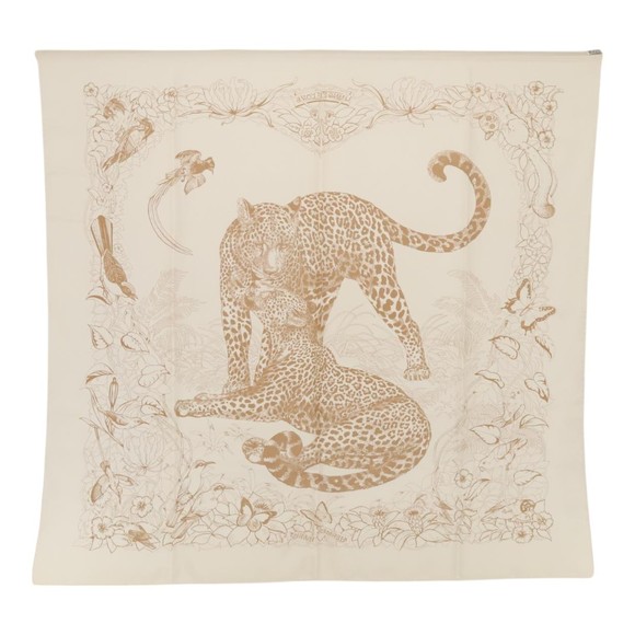 HERMES Carre 90 Scarf JUNGLE LOVE Silk White Auth am6952 - Picture 15 of 16